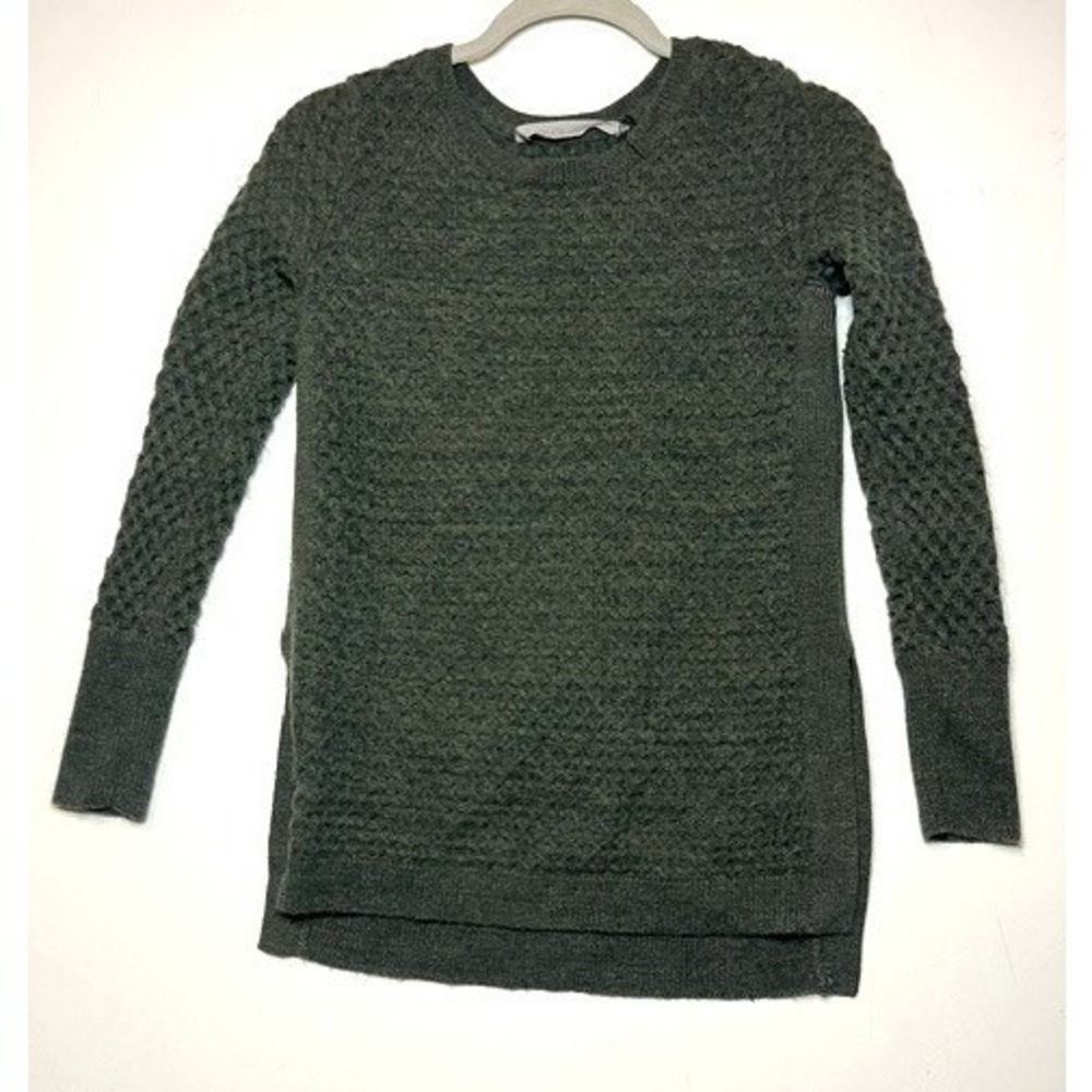 Athleta Merino Wool Blend Textured Knit Sweater Green Side Slit XS 350241-03